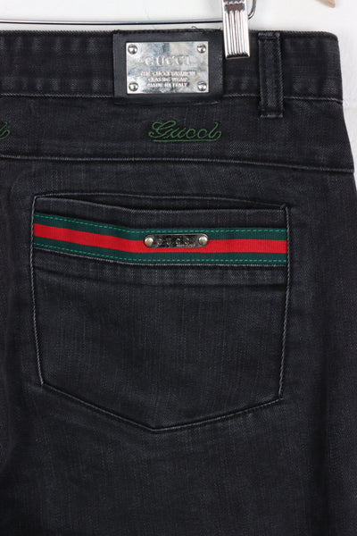 REPLICA GUCCI Embroidered Stripe Black Wash Jeans 38 Vintage Sole Melbourne