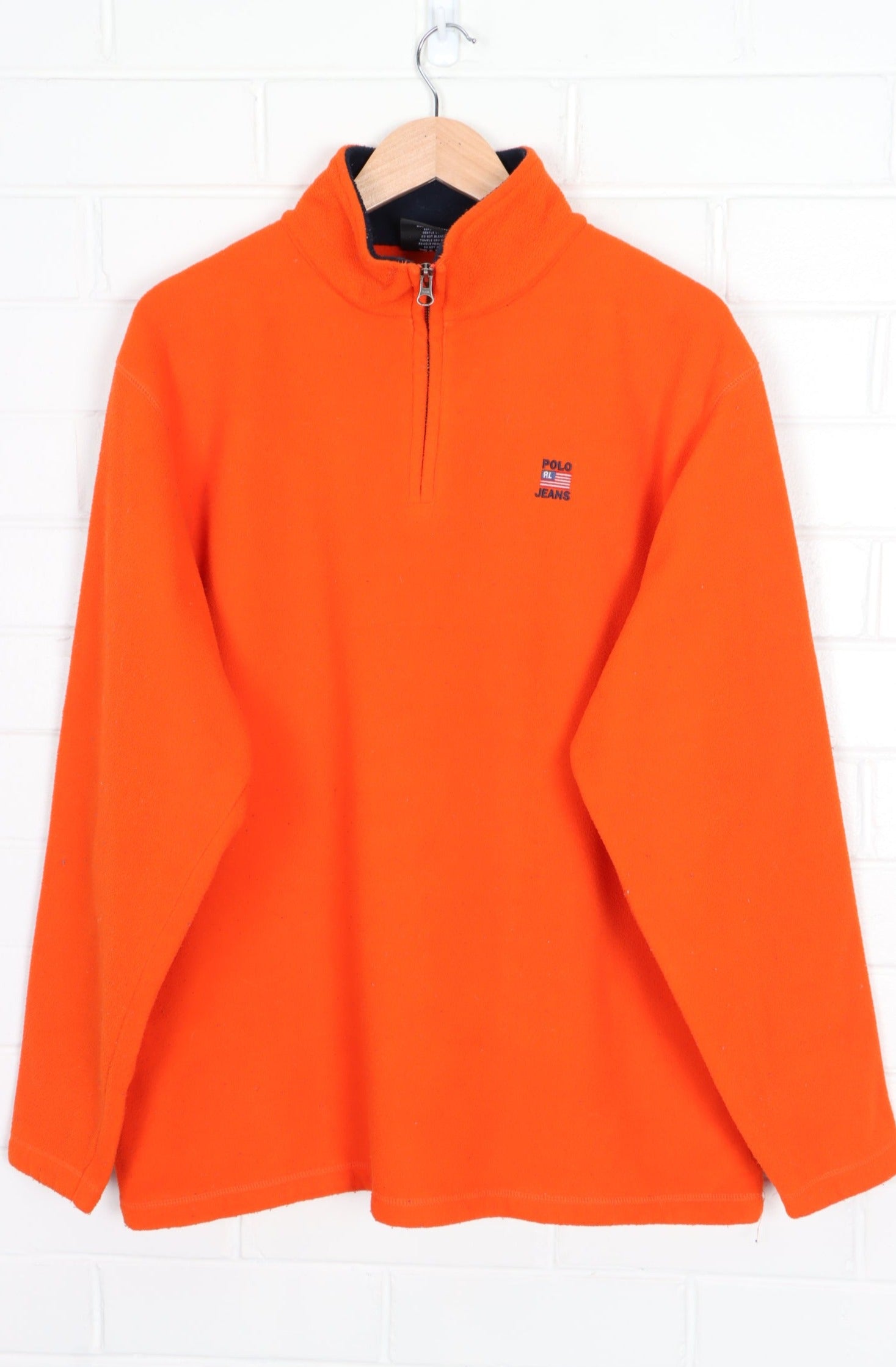 Mens Polo Ralph Lauren Pony Orange Navy Colorblock Fleece Pullover Jacket outlet Sz XL