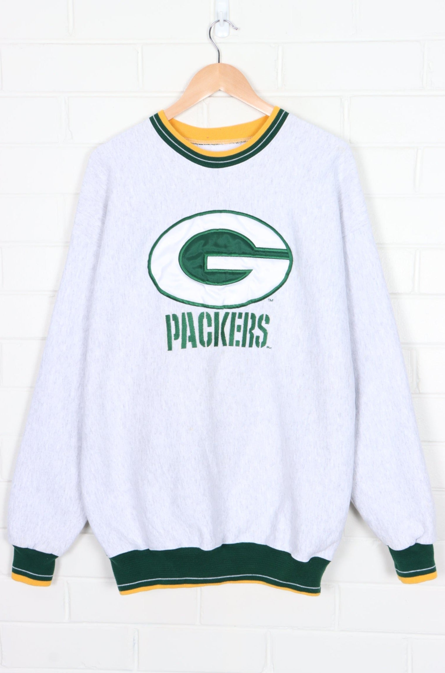 NFL Green Bay Packers Embroidered Big Logo Ringer Sweatshirt USA Made