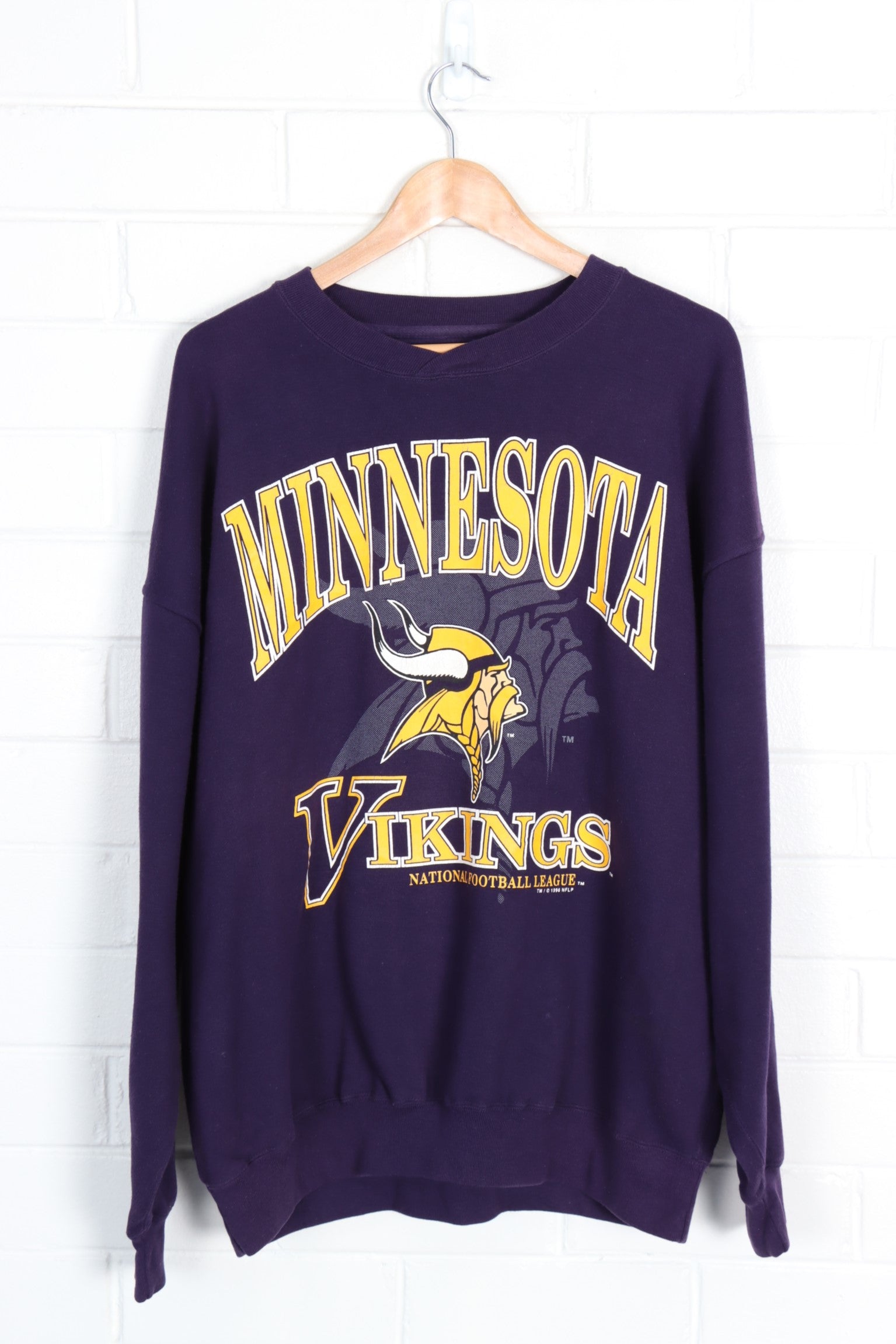 Vintage 1996 Purple Minnesota Vikings NFL Football V-Neck Sweatshirt (