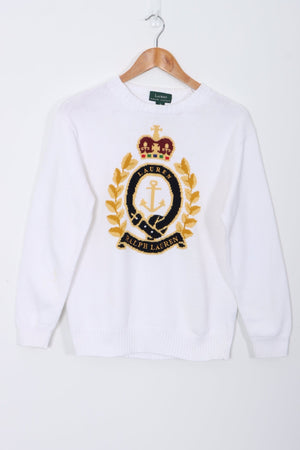 RALPH LAUREN White Nautical Anchor Crest Knit (S)