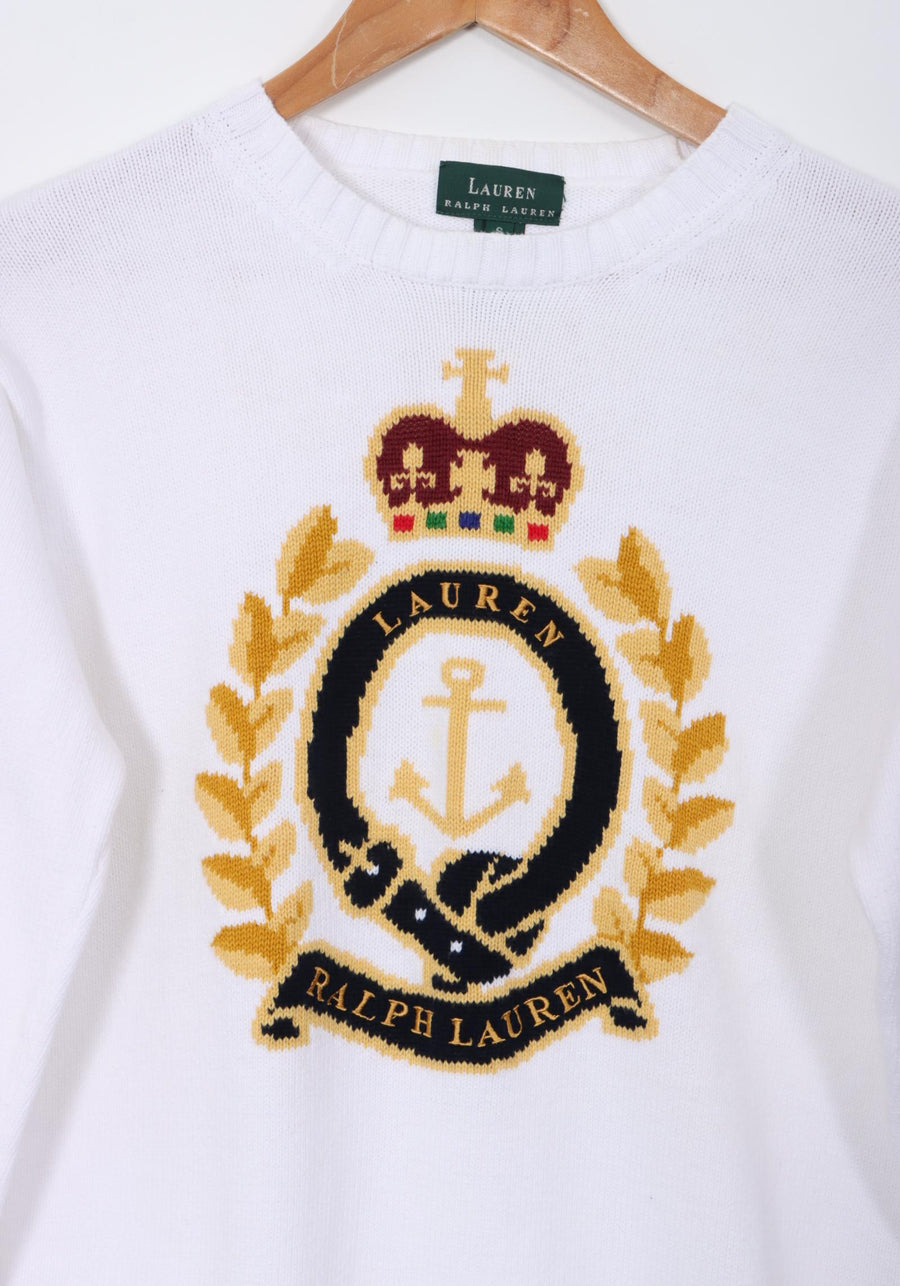 RALPH LAUREN White Nautical Anchor Crest Knit (S)