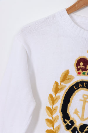 RALPH LAUREN White Nautical Anchor Crest Knit (S)