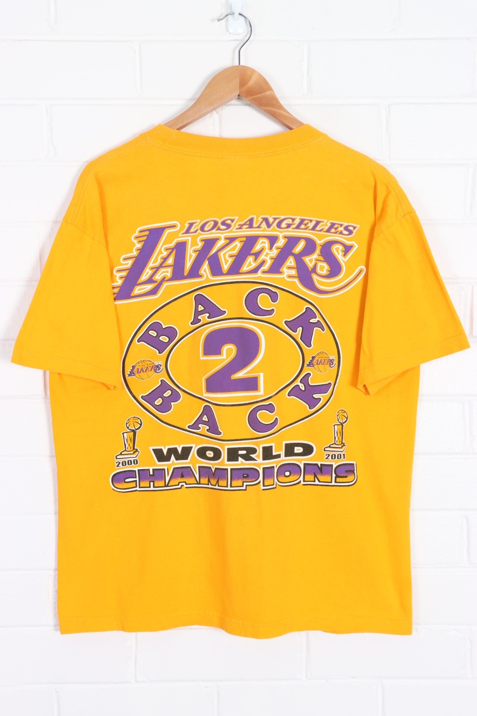 NBA LA Lakers Back 2 Back World Champions Front Back T Shirt L