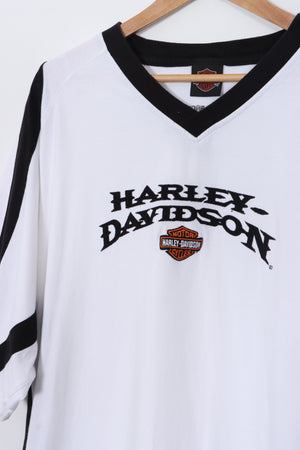 HARLEY DAVIDSON White & Black Stripe Detail V-Neck T-shirt (XL)