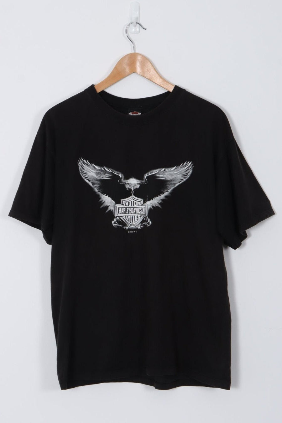 1990s HARLEY DAVIDSON Aruba Front Back Eagle Print Black T-shirt (M-L)