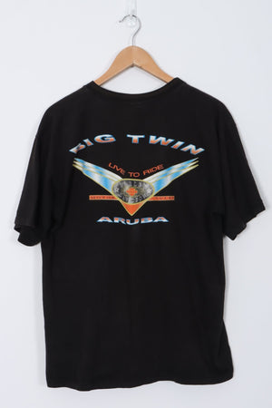 1990s HARLEY DAVIDSON Aruba Front Back Eagle Print Black T-shirt (M-L)