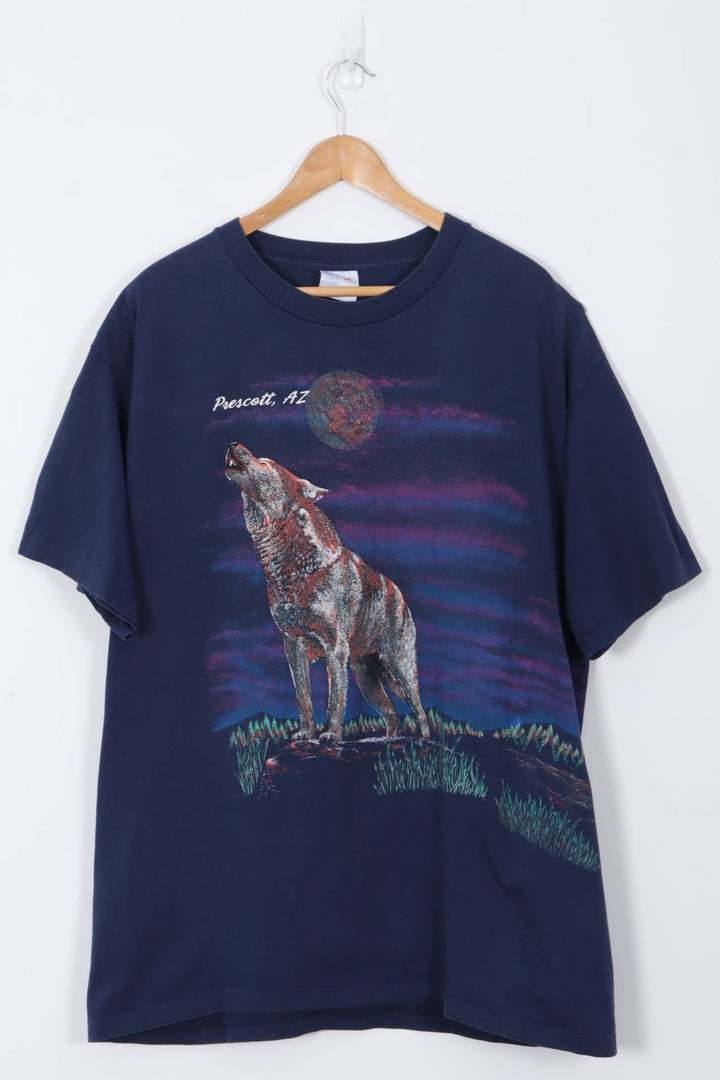 Wolf Arizona Desert Wrap Around Graphic Single Stitch T-Shirt (XL)