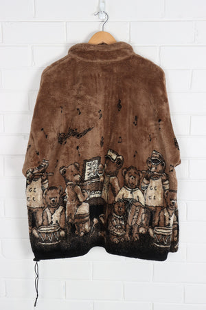 Music Teddy Bears All Over USA Made Brown Fleece Jacket (XL-XXL)