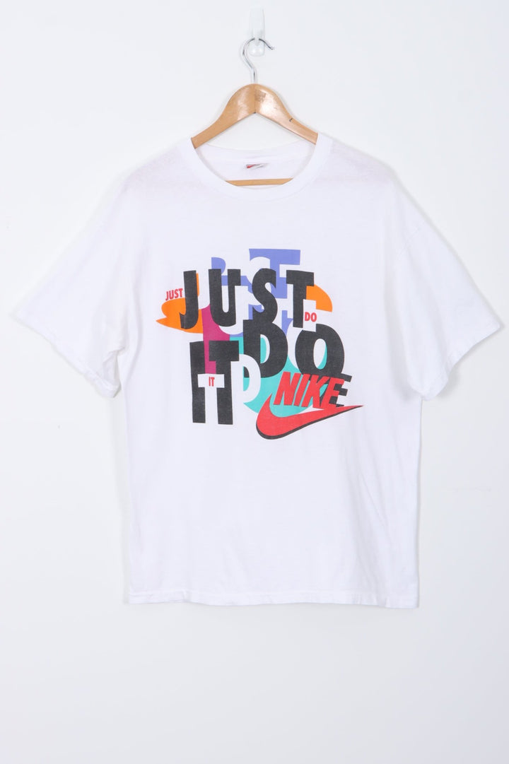 NIKE Just Do It Block Print Rainbow Abstract Tee (XL)