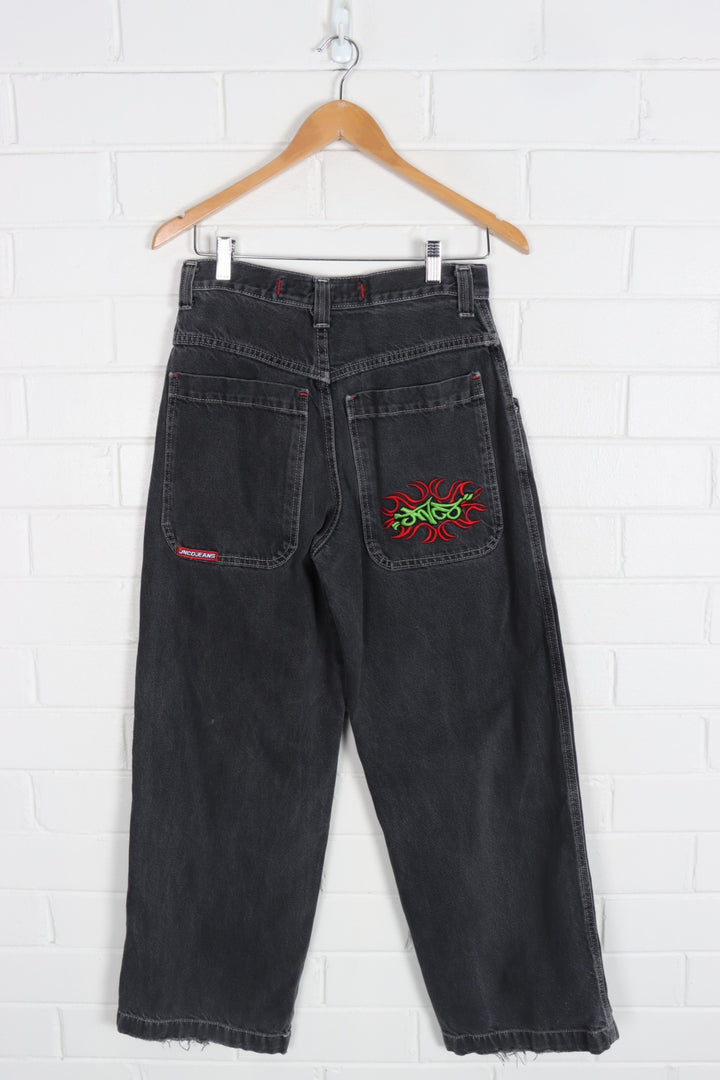 90's JNCO JEANS Embroidered Green & Red Pocket Jeans (28)