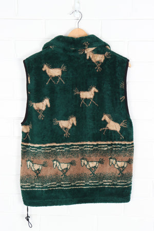 Forest Green All Over Horse USA Made Fleece Vest (M)