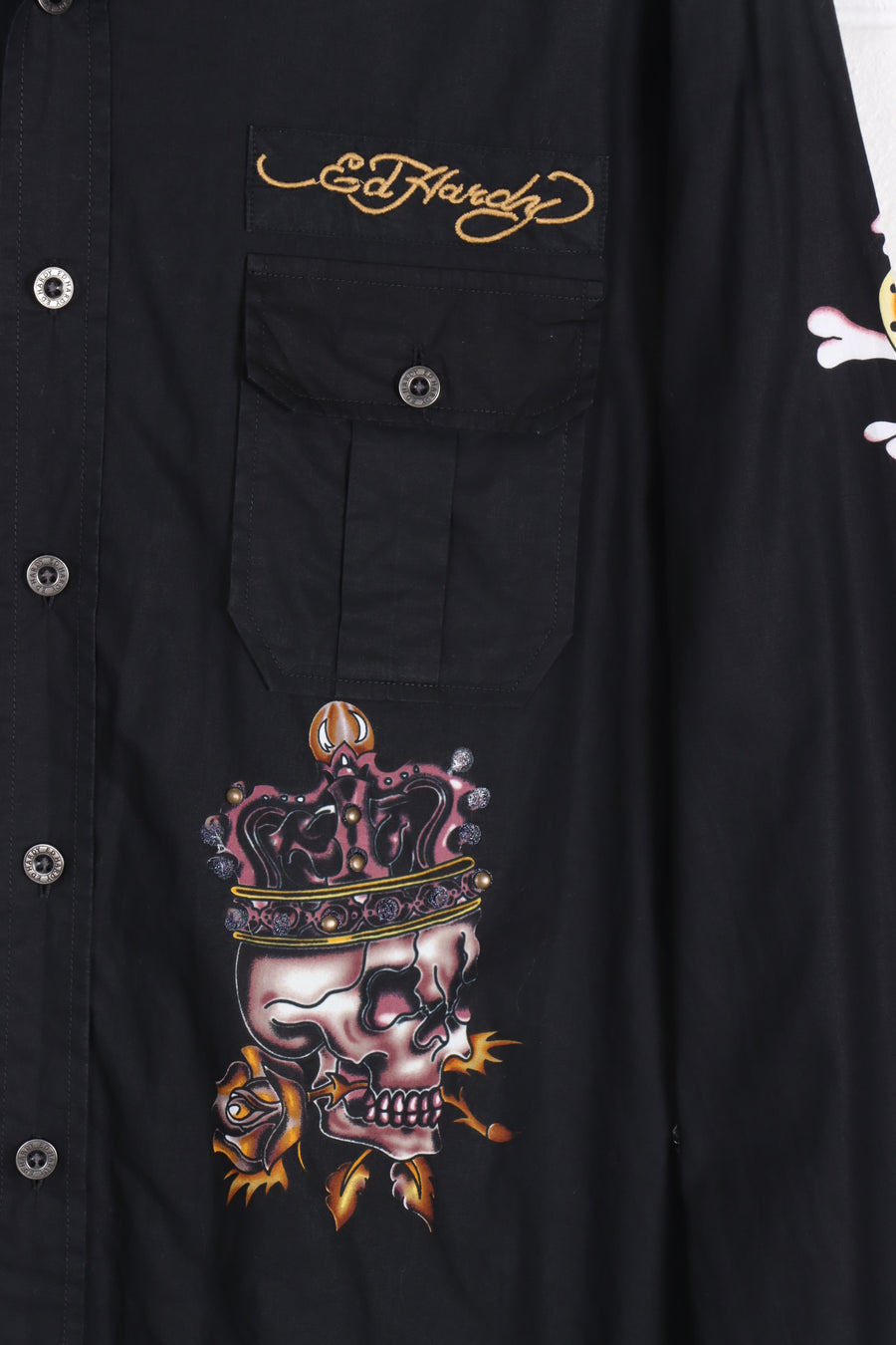 ED HARDY Skeleton Embroidered Long Sleeve Shirt (L-XL)