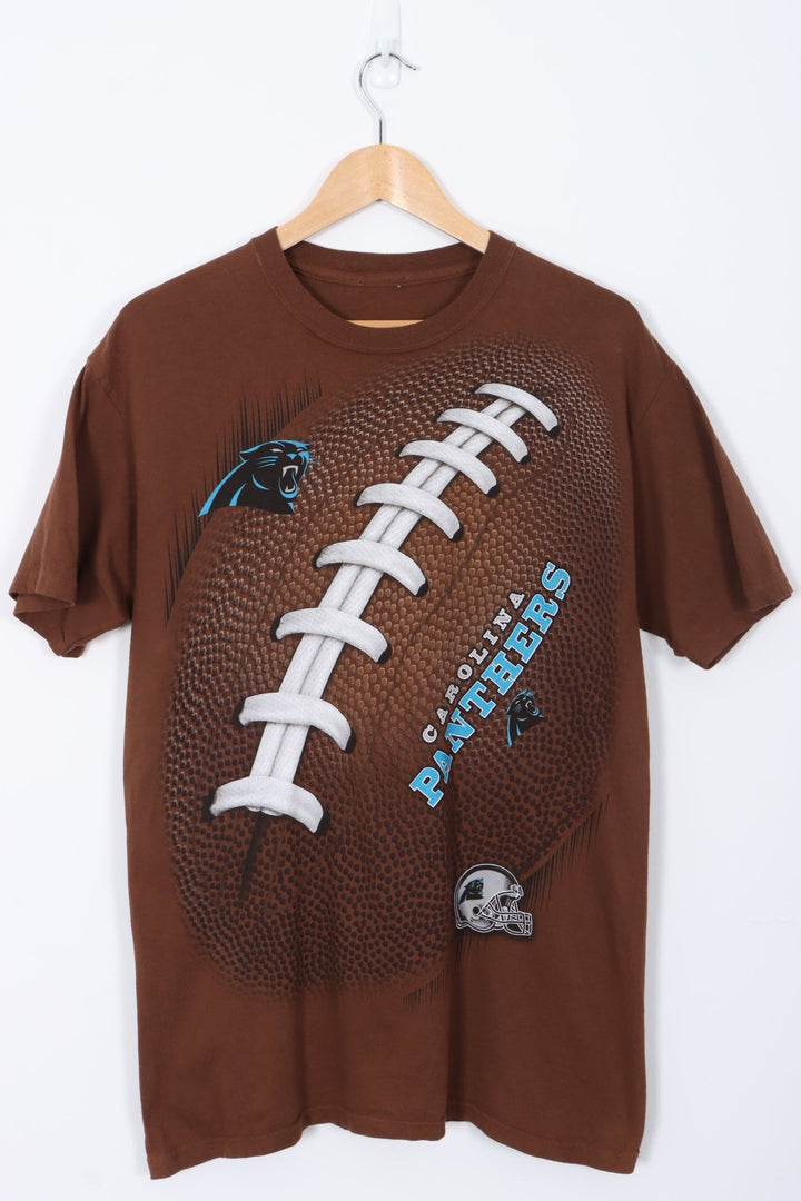 Carolina Panthers NFL 3D Football Design Brown Tee (L)