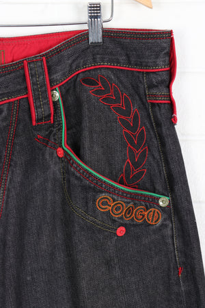 COOGI Red & Green Dark Wash Denim Embroidered Jeans (40x34)