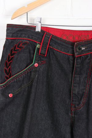 COOGI Red & Green Dark Wash Denim Embroidered Jeans (40x34)