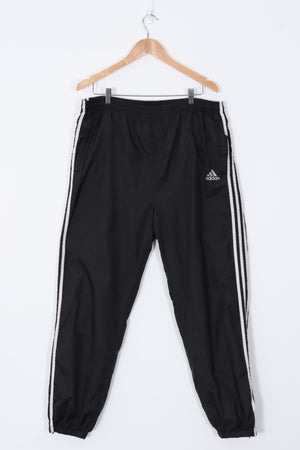 ADIDAS Black & White 3-Stripe Drawstring Track Pants (L)