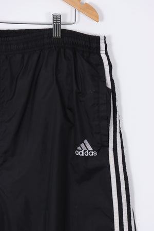 ADIDAS Black & White 3-Stripe Drawstring Track Pants (L)