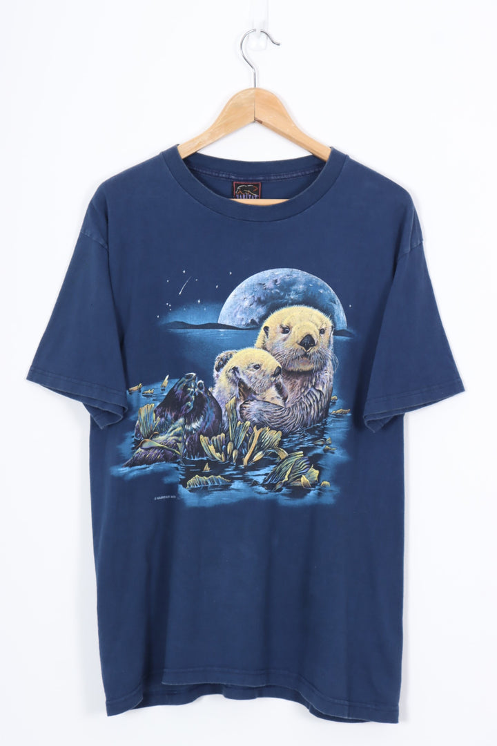 1996 VINTAGE HABITAT Otter Animal Nature USA Made T-Shirt (M-L)