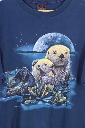 1996 VINTAGE HABITAT Otter Animal Nature USA Made T-Shirt (M-L)