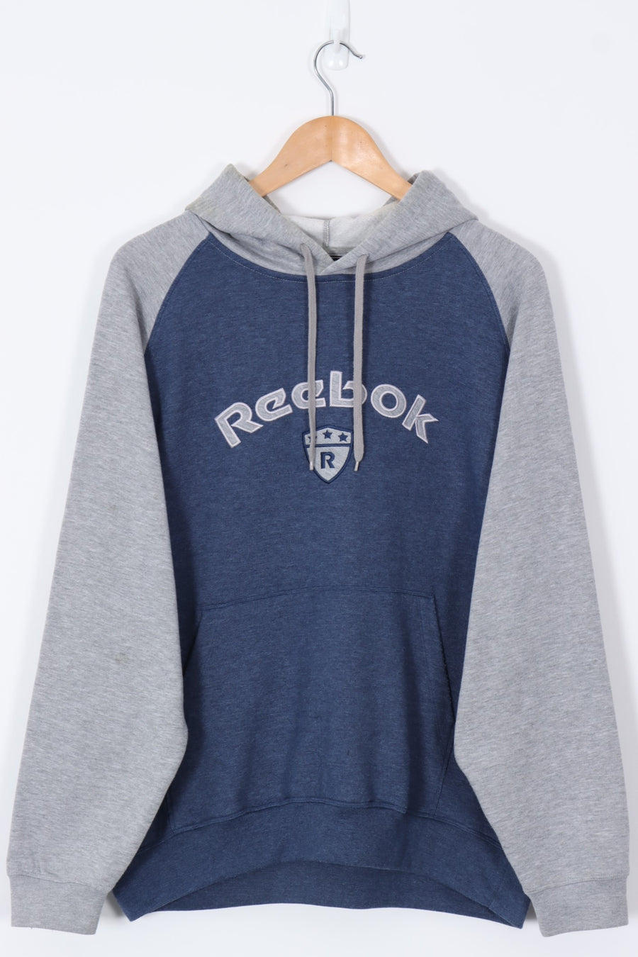 REEBOK Blue & Grey Embroidered Hoodie Sweatshirt (XL)