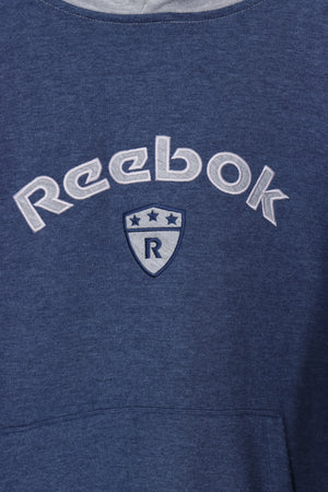 REEBOK Blue & Grey Embroidered Hoodie Sweatshirt (XL)