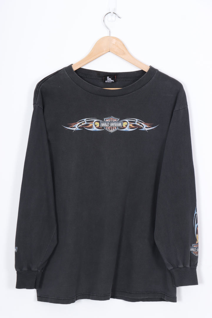 HARLEY DAVIDSON Chrome Flame Detail Long Sleeve Tee (L)