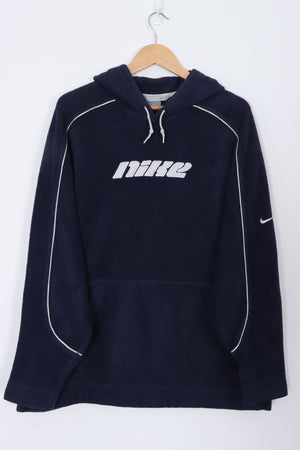 NIKE Navy Blue Centre Logo Spell Out Fleece Hoodie (L)