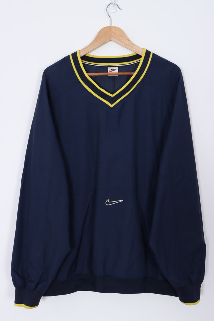 NIKE Navy & Yellow Centre Swoosh Logo Pullover Windbreaker (XL)