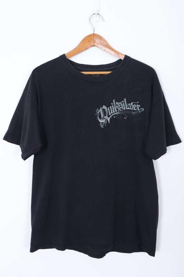 QUICKSILVER Surfwear Spell Out Logo Black Tee (L)