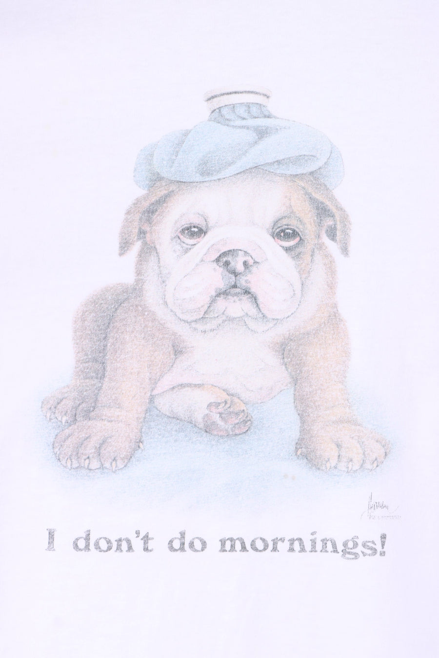 Bulldog Puppy "I Don't Do Mornings" White T-Shirt Canada Made (XL)