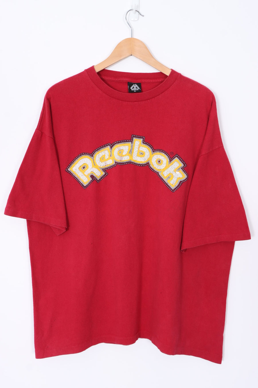 REEBOK Fake Stitch Spell Out Logo Single Stitch T-Shirt USA Made (XL)