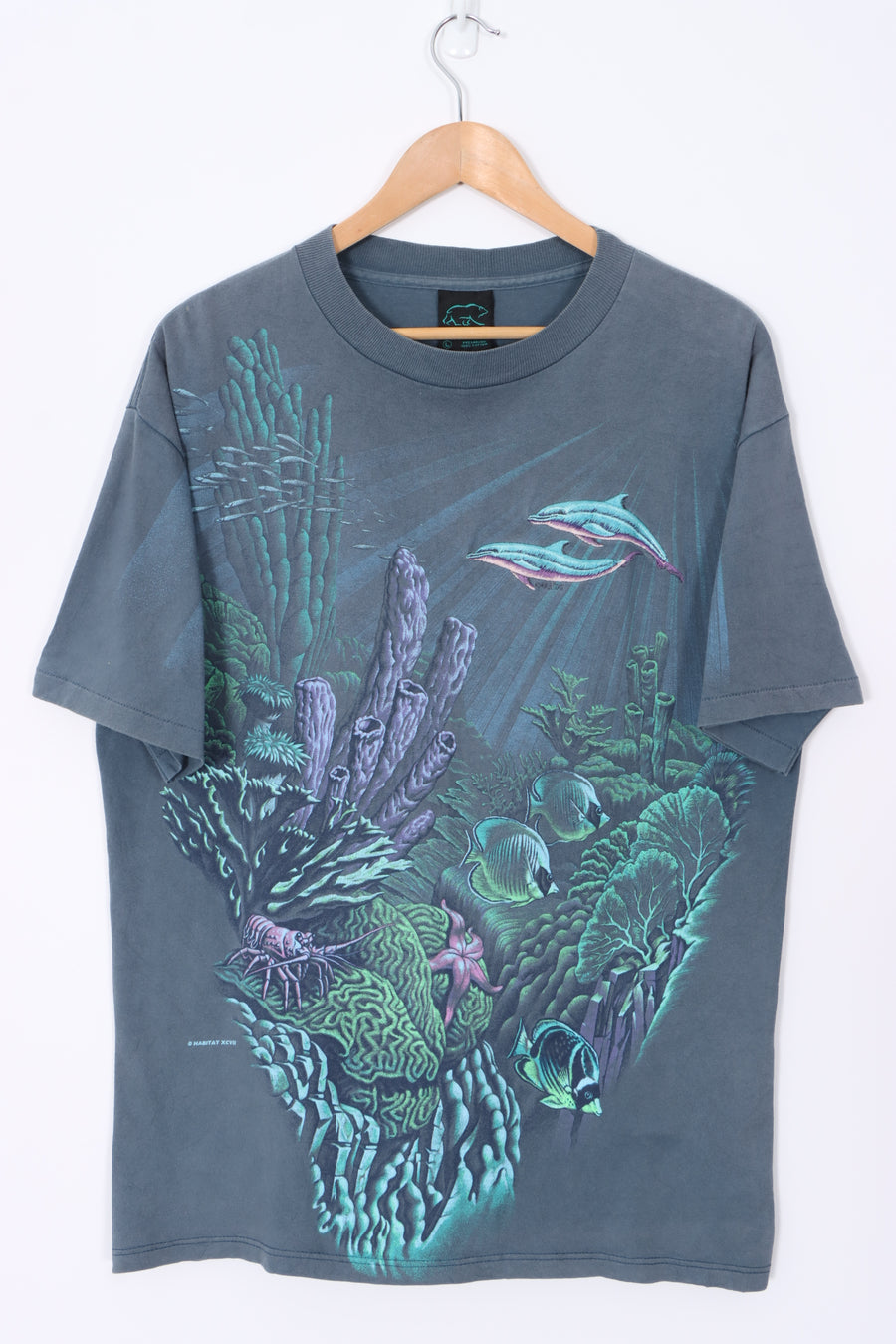 HABITAT 1997 Underwater Dolphins Single Stitch T-Shirt USA Made (L)