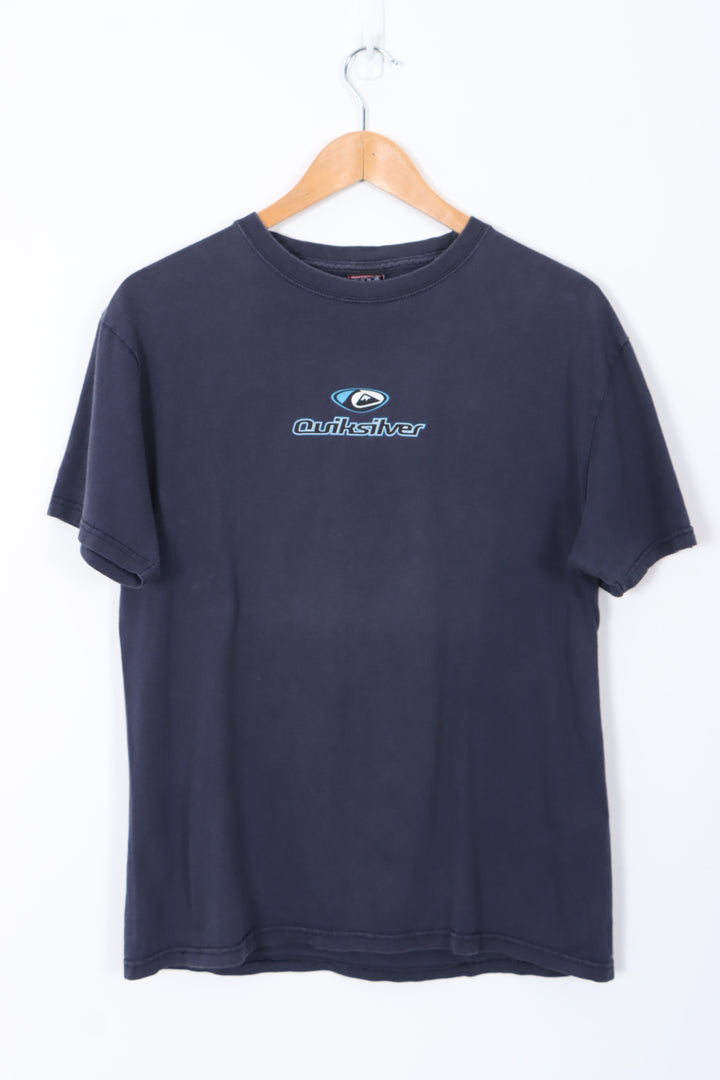 QUICKSILVER Centre Logo Back Graphic Print Navy T-Shirt (M)