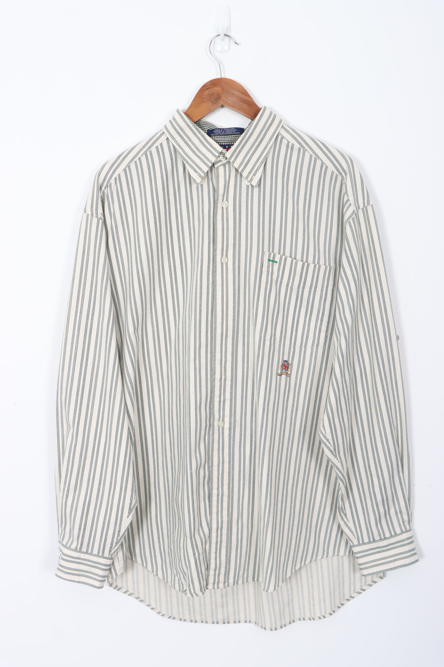 TOMMY HILFIGER Green Triple Stripe Long Sleeve Shirt (L)