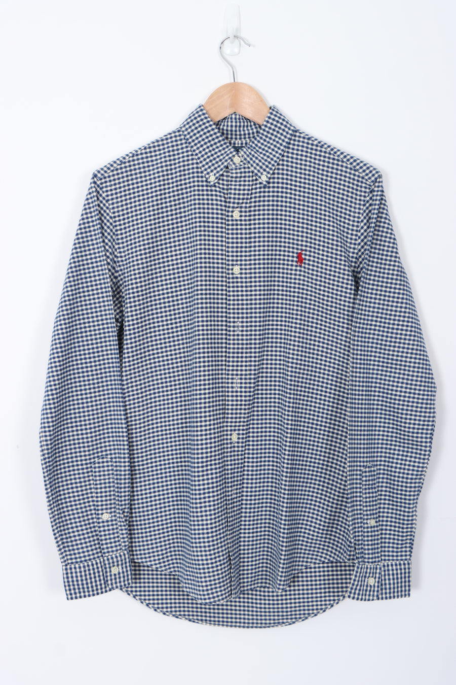 RALPH LAUREN White Blue Check 'Custom Fit' Shirt (S)