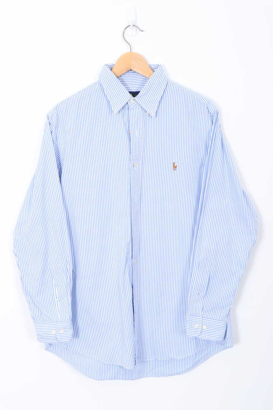 RALPH LAUREN Blue White Pintsripe 'Custom Fit' Shirt (M-L)