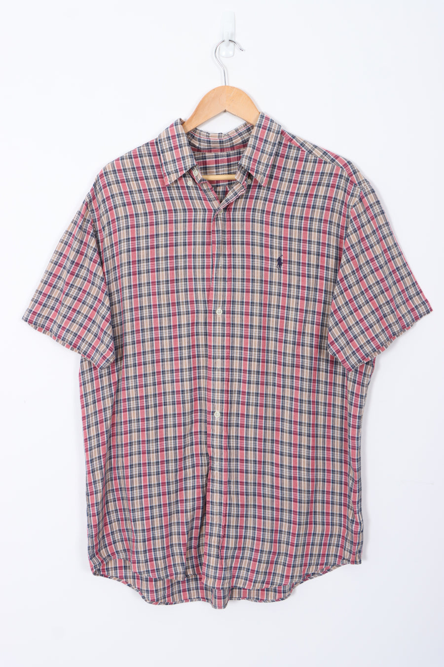 RALPH LAUREN Red Navy Plaid Shirt Sleeve Shirt (L-XL)