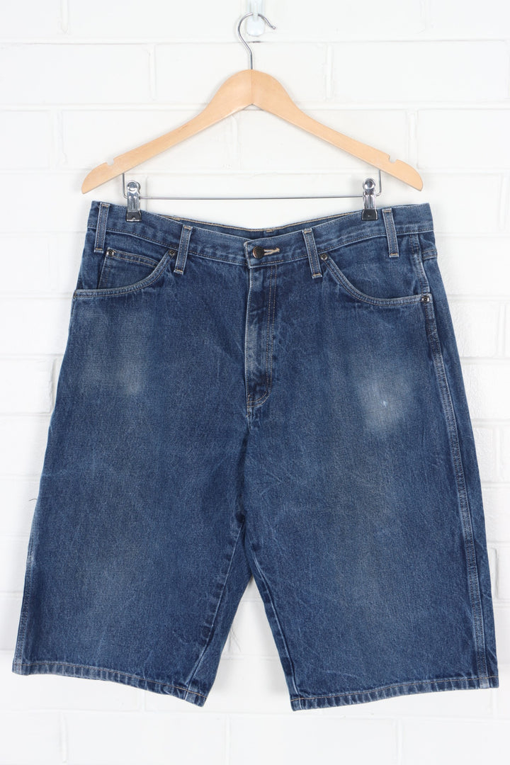 Lucky Brand Jeans Shorts Mens 34 Blue Dark Wash Jorts Distress Stretch 36x7  NEW