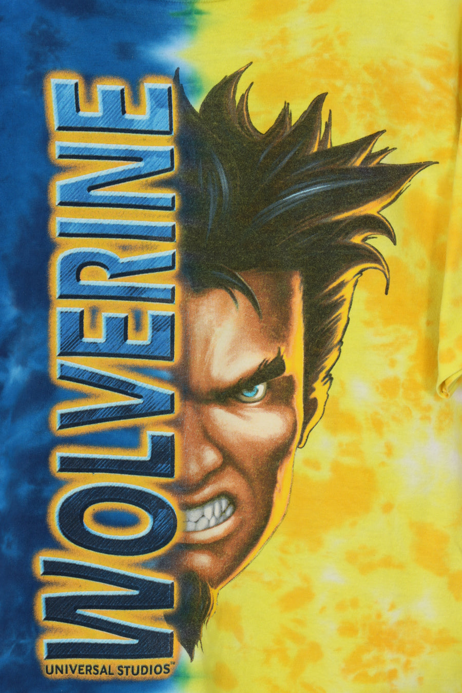 Vintage 1999 MARVEL Wolverine Tie-Dye Yellow & Blue T-Shirt (M)