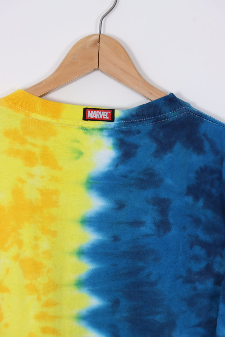 Vintage 1999 MARVEL Wolverine Tie-Dye Yellow & Blue T-Shirt (M)