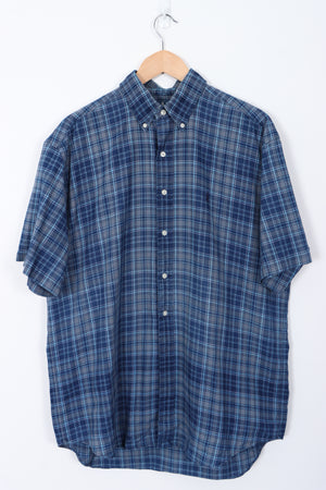 RALPH LAUREN 'Blake' Blue Plaid Short Sleeve Shirt (L)