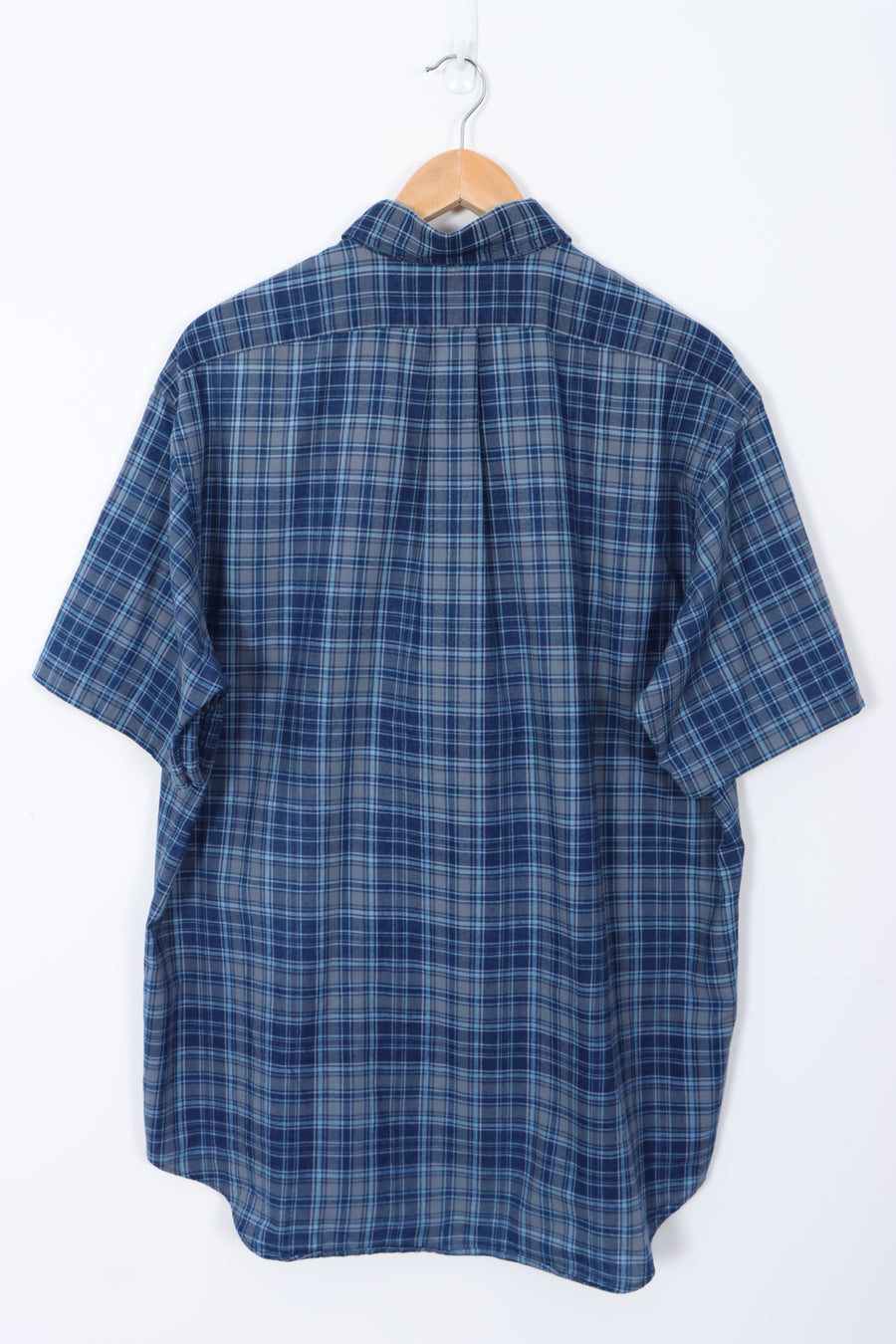 RALPH LAUREN 'Blake' Blue Plaid Short Sleeve Shirt (L)