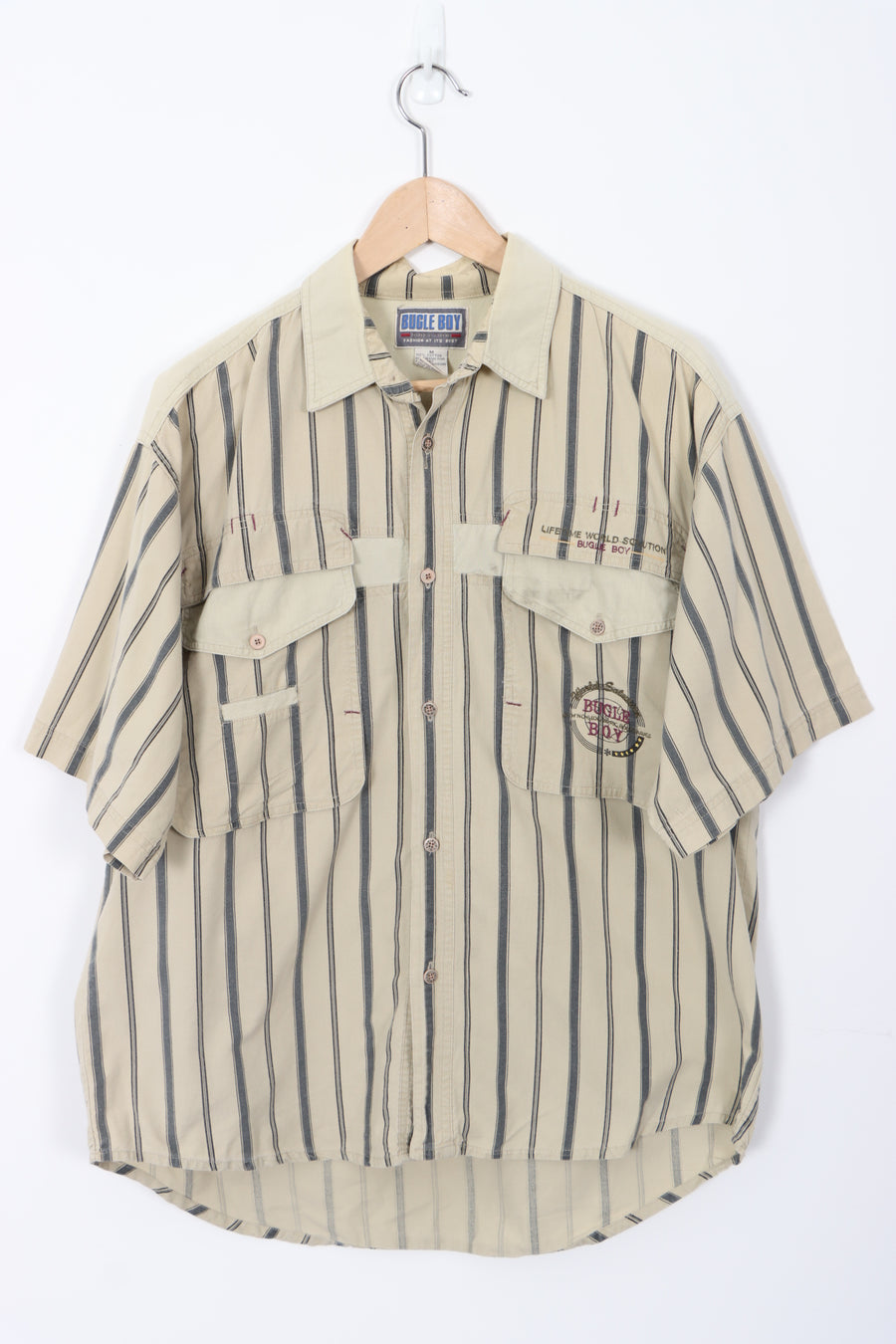 BUGLE BOY Stripe Utility Double Front Pocket Shirt (M)