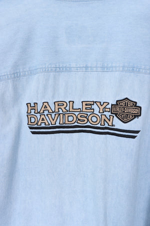 HARLEY DAVIDSON Embroidered Front Back Spell Out Cotton Shirt (XL)