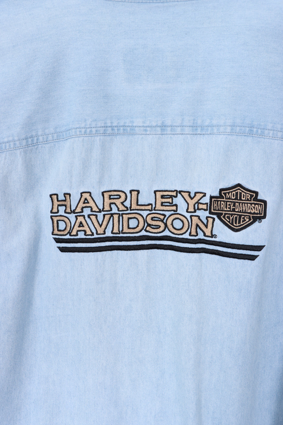 HARLEY DAVIDSON Embroidered Front Back Spell Out Cotton Shirt (XL)