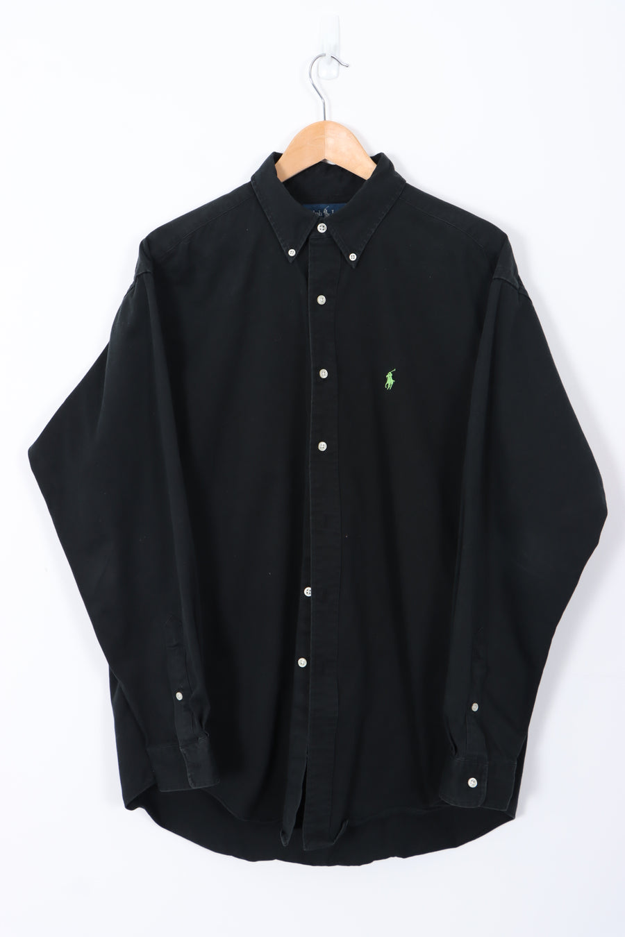 RALPH LAUREN ' Blake' Green Embroidered Logo Black Shirt (L)