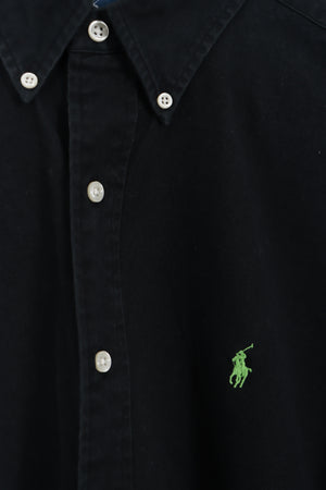 RALPH LAUREN ' Blake' Green Embroidered Logo Black Shirt (L)