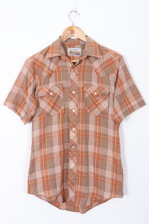 AUTHENTIC WESTERN Orange Plaid Snap Button Shirt (S-M)