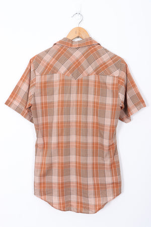 AUTHENTIC WESTERN Orange Plaid Snap Button Shirt (S-M)